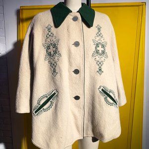 Vintage Embroidered Cream and Green Cape